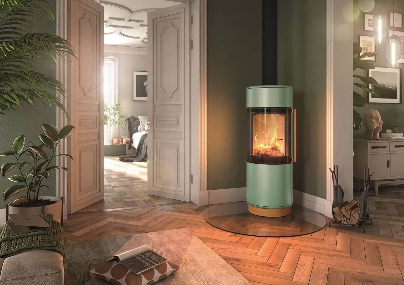 Печь-камин Spartherm Passo XS Style бирюзовая