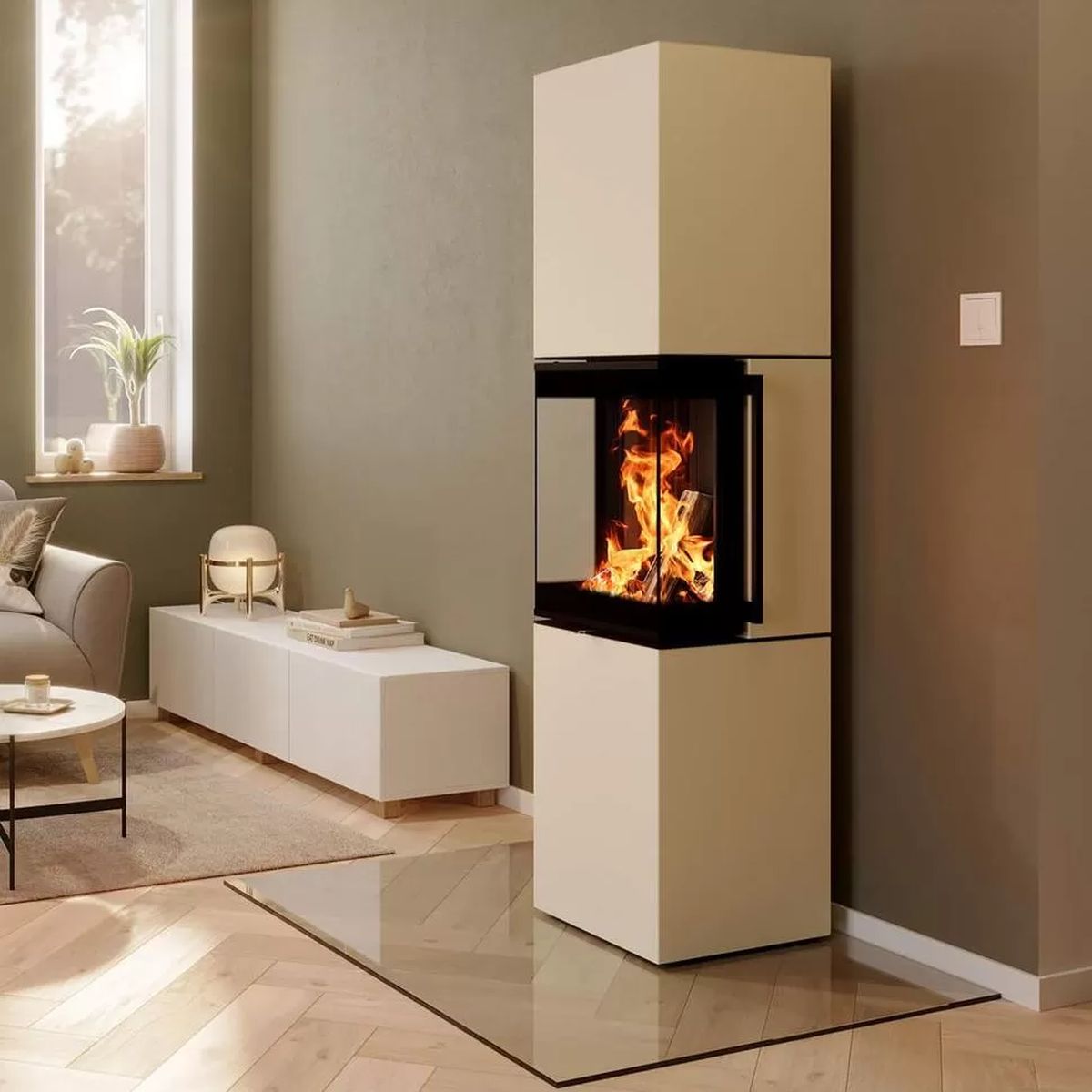Печь-камин Spartherm Trico L перламутровая