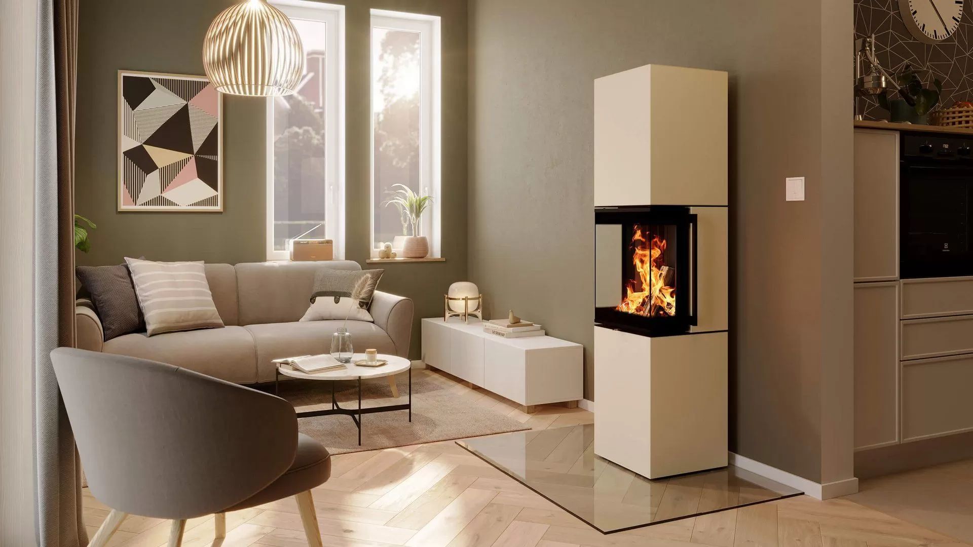 Печь-камин Spartherm Trico L перламутровая
