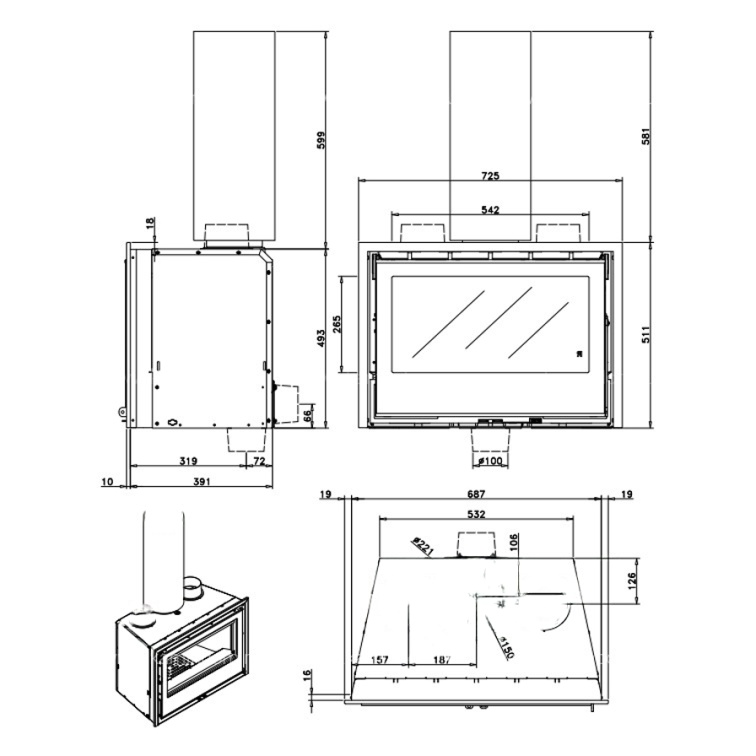 Каминная топка Rocal Arc 70 C