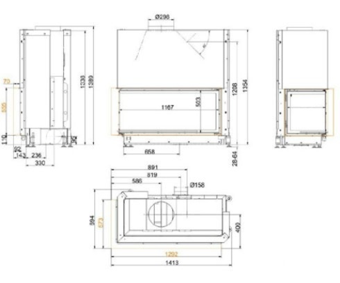 Каминная топка Brunner Architektur-Kamin Eck  53/121/50 L с подъёмом (стекло - угловое)