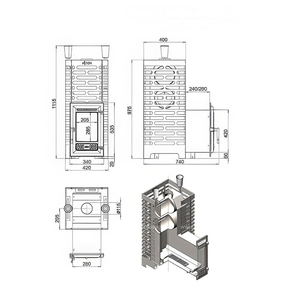 Дровяная печь для бани Aston 24 INOX (310) Long