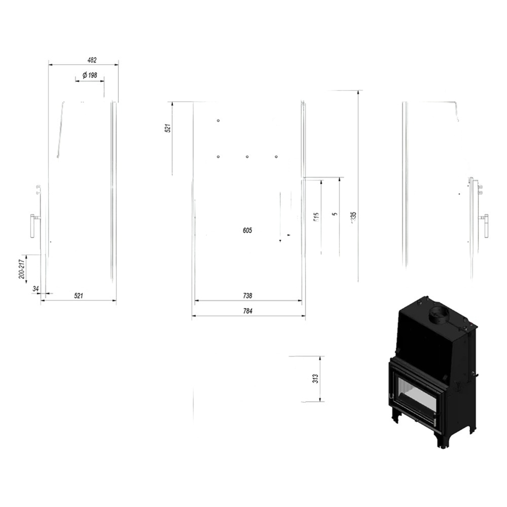 Каминная топка Kratki AQUARIO/O/16/PW/W